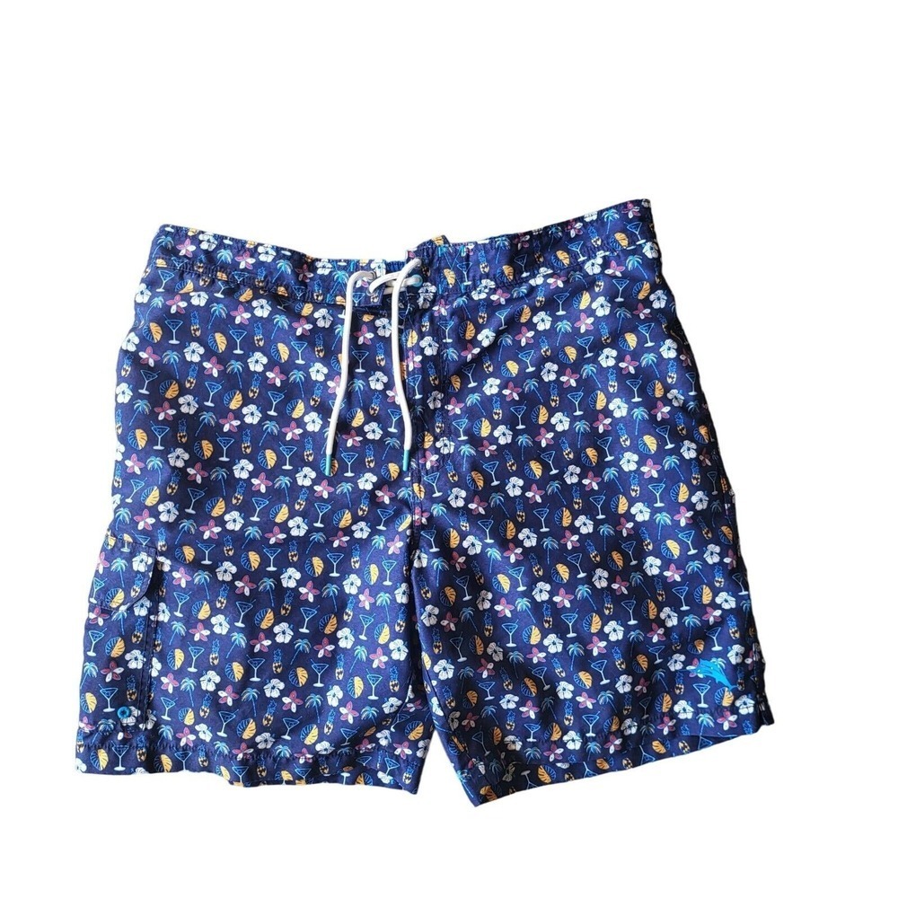 Tommy Bahama Swim Trunks XL Mens Mesh Lined Blue Printed Pockets Swim Wear